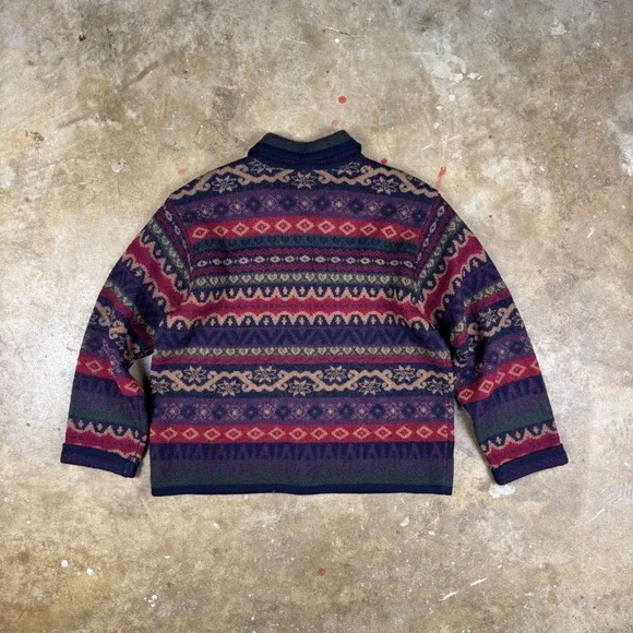 Vtg Talbots Wool Cardigan Womens L Multi Color Fair Isle Button Sweater 80s 90s - Picture 4 of 9